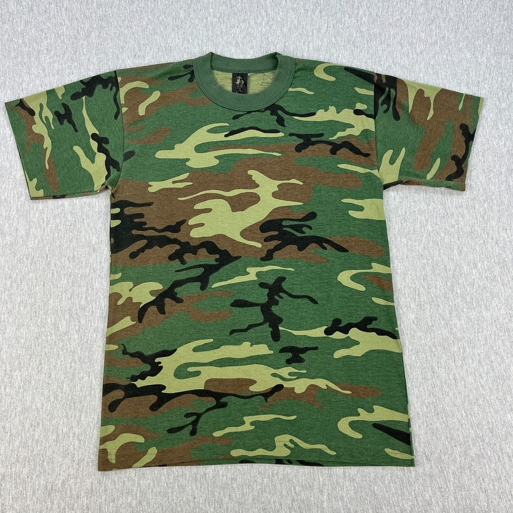 Vintage Woodland Camo T-Shirt Mens S Green Tee-Swing Single Stitch Made in USA